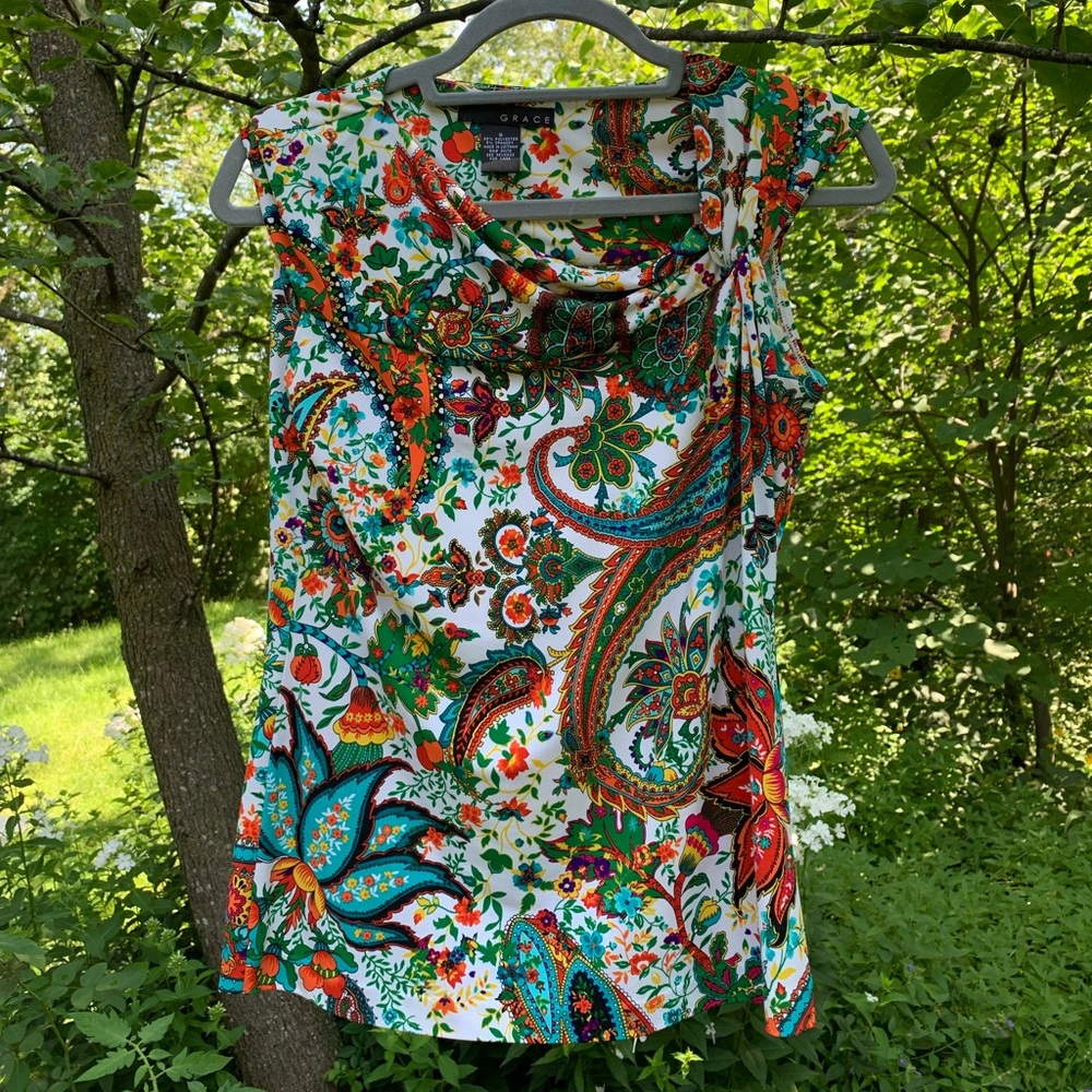 Paisley and floral sleeveless blouse/ shirt/ top
